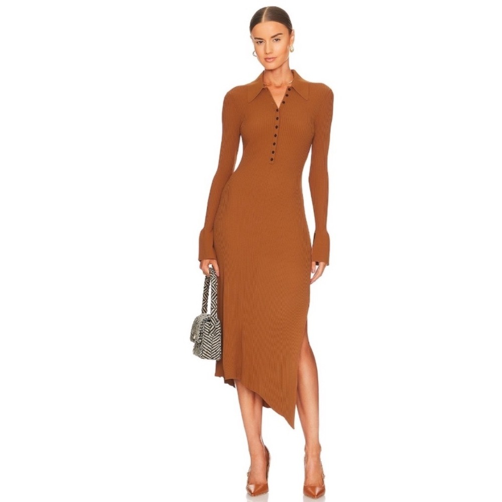 A.L.C. Lance Knit Dress Brown Size Large Ribbed Asymmetrical